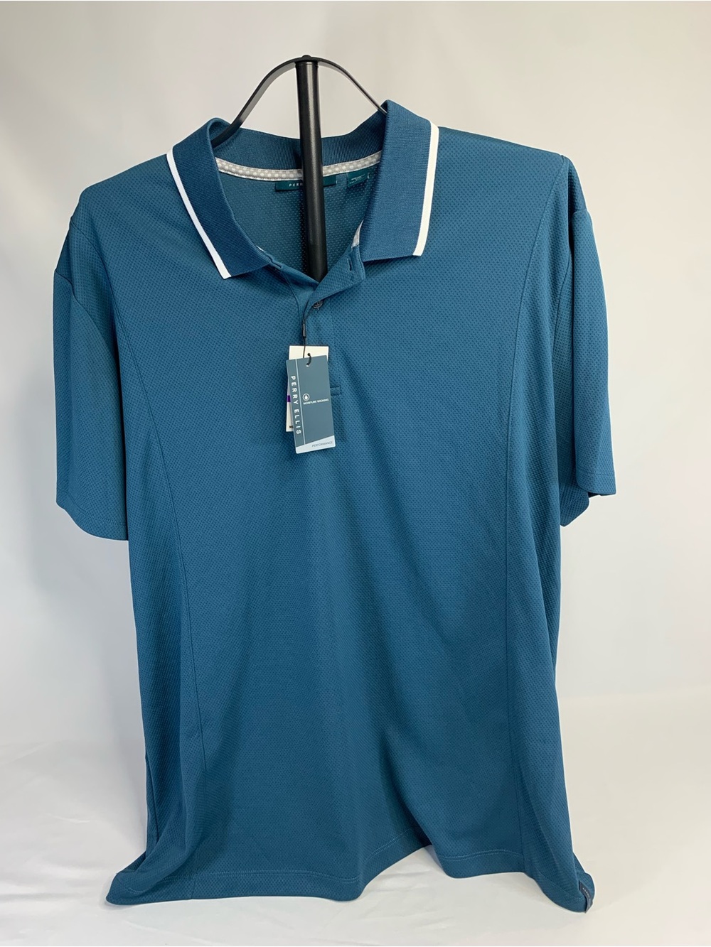 Perry Ellis Teal Polo with White-Trim Collar